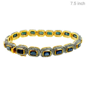 polki bracelet 17.5 Tcw blue sapphire Rose Cut Diamond 925 Sterling Silver art deco jewelry