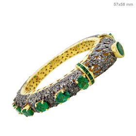 polki bracelet 20.5 Tcw Emerald Rose Cut Diamond 925 Sterling Silver vintage jewelry