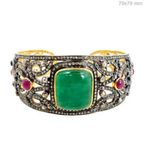 victorian bracelet 40 Tcw Ruby/emerald Rose Cut Diamond 925 Sterling Silver vintage style jewelry