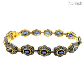 polki bracelet 13 Tcw blue sapphire Rose Cut Diamond 925 Sterling Silver vintage art deco jewelry