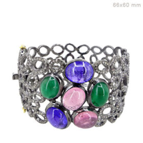 polki bracelet 5.6 Tcw  Rose Cut Diamond 925 Sterling Silver vintage jewelry
