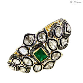 polki bracelet 9.5 Tcw Emerald Rose Cut Diamond 925 Sterling Silver antique vintage jewelry