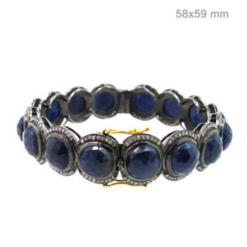 polki bracelet 54 Tcw blue sapphire Rose Cut Diamond 925 Sterling Silver vintage diamond jewelry
