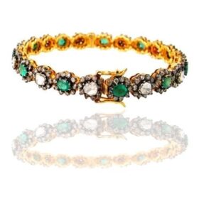 victorian bracelet 8.2 Tcw Emerald Rose Cut Diamond 925 Sterling Silver art deco jewelry