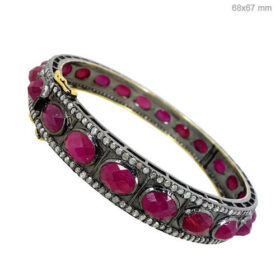 polki bracelet 25.25 Tcw Ruby Rose Cut Diamond 925 Sterling Silver antique vintage jewelry