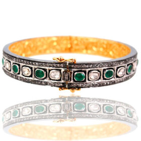 polki bracelet 6.45 Tcw Emerlad Rose Cut Diamond 925 Sterling Silver vintage style jewelry