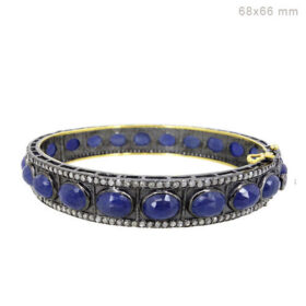 victorian bracelet 28 Tcw blue sapphire Rose Cut Diamond 925 Sterling Silver fine antique jewelry