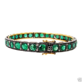 victorian bracelet 11 Tcw Emerald Rose Cut Diamond 925 Sterling Silver vintage style jewelry