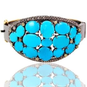 polki bracelet 17.5 Tcw Turquoise Rose Cut Diamond 925 Sterling Silver fine antique jewelry