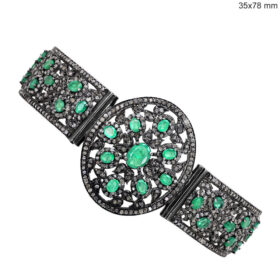 vintage bracelets 14.15 Tcw Emerald Rose Cut Diamond 925 Sterling Silver antique jewelry