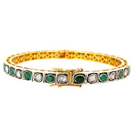 polki bracelet 4.55 Tcw Emerald Rose Cut Diamond 925 Sterling Silver fine antique jewelry