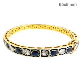 polki bracelet 7.3 Tcw blue sapphire Rose Cut Diamond 925 Sterling Silver victorian jewelry