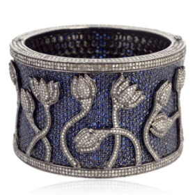vintage bracelets 75.69 Tcw blue sapphire Rose Cut Diamond 925 Sterling Silver vintage diamond jewelry