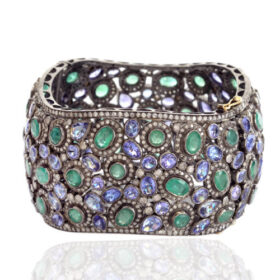 victorian bracelet 79.11 Tcw Emerald/tanzanite Rose Cut Diamond 925 Sterling Silver vintage style jewelry
