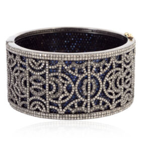polki bracelet 56.45 Tcw blue sapphire Rose Cut Diamond 925 Sterling Silver antique vintage jewelry