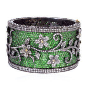 vintage bracelets 67.5 Tcw emerald Rose Cut Diamond 925 Sterling Silver victorian jewelry