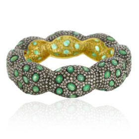 polki bracelet 52.32 Tcw emerald Rose Cut Diamond 925 Sterling Silver vintage jewelry