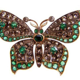 Antique Victorian brooch 1.75 Tcw Emerald Rose Cut Diamond 925 Sterling Silver antique vintage jewelry