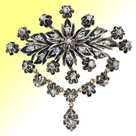 Antique Victorian brooch 1.08 Tcw  Rose Cut Diamond 925 Sterling Silver art deco jewelry