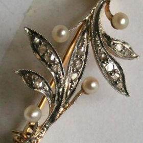 victorian brooch 1.2 Tcw Pearl Rose Cut Diamond 925 Sterling Silver art deco jewelry