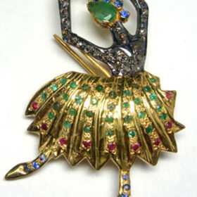 silver brooch 1.3 Tcw Emerald, Ruby, Sapphire Rose Cut Diamond 925 Sterling Silver victorian jewelry