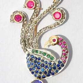 vintage brooches 5.15 Tcw Emerald, Ruby, Sapphire Rose Cut Diamond 925 Sterling Silver art deco jewelry