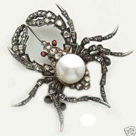 victorian brooch 2.45 Tcw Ruby, Pearl Rose Cut Diamond 925 Sterling Silver vintage art deco jewelry