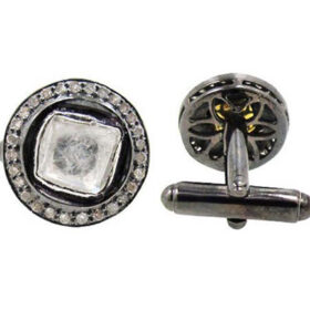 victorian cufflinks 1.6 Tcw  Rose Cut Diamond 925 Sterling Silver antique vintage jewelry