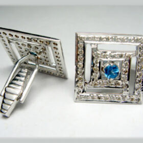 vintage cufflinks 1.32 Tcw Blue Topaz Rose Cut Diamond 925 Sterling Silver vintage jewelry