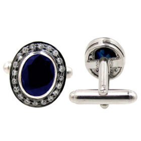 victorian cufflinks 2.1 Tcw Blue Sapphire Rose Cut Diamond 925 Sterling Silver antique vintage jewelry