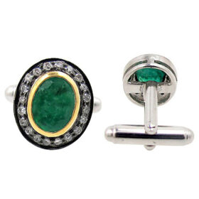 antique cufflinks 1.6 Tcw Emerald Rose Cut Diamond 925 Sterling Silver vintage diamond jewelry