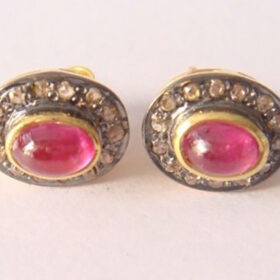 antique earrings 2.64 Tcw Ruby Rose Cut Diamond 925 Sterling Silver vintage style jewelry