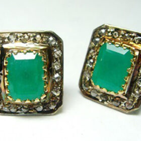 polki earrings 3.85 Tcw Emerald Rose Cut Diamond 925 Sterling Silver vintage jewelry