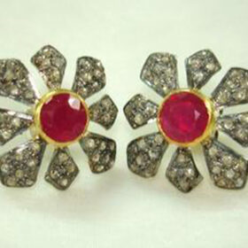 rose cut earrings 3.3 Tcw Ruby Rose Cut Diamond 925 Sterling Silver vintage style jewelry