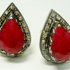 uncut earrings 2.95 Tcw Ruby Rose Cut Diamond 925 Sterling Silver art deco jewelry