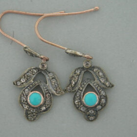 rose cut earrings 2.7 Tcw Turquoise Rose Cut Diamond 925 Sterling Silver victorian jewelry
