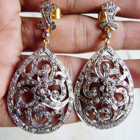 victorian earrings 3.25 Tcw  Rose Cut Diamond 925 Sterling Silver vintage jewelry
