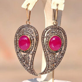 victorian earrings 5.2 Tcw Ruby Rose Cut Diamond 925 Sterling Silver vintage art deco jewelry