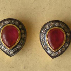 uncut earrings 1.72 Tcw Ruby Rose Cut Diamond 925 Sterling Silver antique jewelry