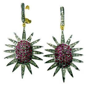 victorian earrings 3.25 Tcw Ruby Rose Cut Diamond 925 Sterling Silver vintage jewelry