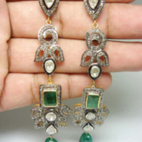 antique earrings 5.7 Tcw Emerald Rose Cut Diamond 925 Sterling Silver vintage style jewelry