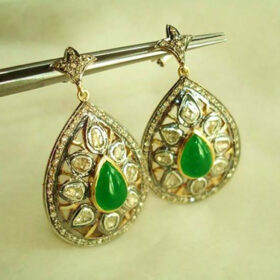 vintage earrings 4.6 Tcw Emerald Rose Cut Diamond 925 Sterling Silver art deco jewelry