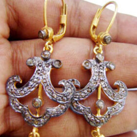 uncut earrings 1.65 Tcw  Rose Cut Diamond 925 Sterling Silver antique jewelry
