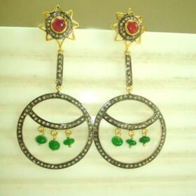 victorian earrings 3.7 Tcw Emerald, Ruby Rose Cut Diamond 925 Sterling Silver vintage jewelry