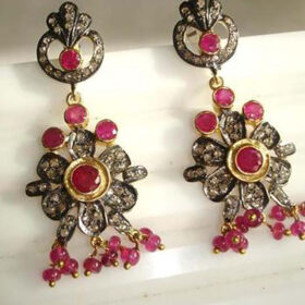 antique earrings 4.5 Tcw Ruby Rose Cut Diamond 925 Sterling Silver vintage style jewelry