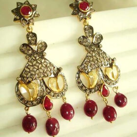 vintage earrings 5.55 Tcw Ruby Rose Cut Diamond 925 Sterling Silver art deco jewelry