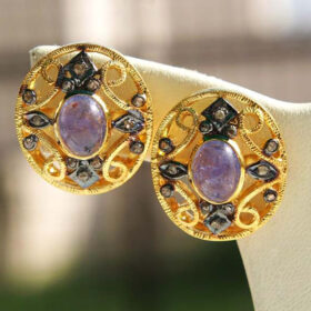 rose cut earrings 3.5 Tcw Blue Topaz Rose Cut Diamond 925 Sterling Silver antique vintage jewelry