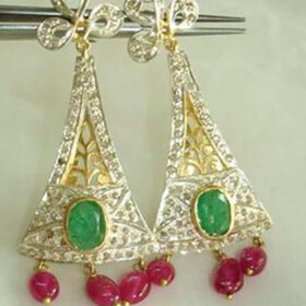 antique earrings 5.85 Tcw Emerald, Ruby Rose Cut Diamond 925 Sterling Silver victorian jewelry