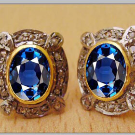 rose cut earrings 2.8 Tcw Blue Sapphire Rose Cut Diamond 925 Sterling Silver vintage style jewelry