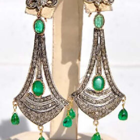 victorian earrings 8.7 Tcw Emerald Rose Cut Diamond 925 Sterling Silver vintage art deco jewelry